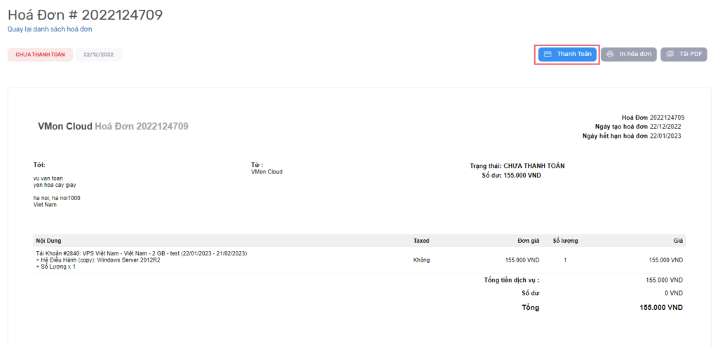 Hóa đơn gia hạn