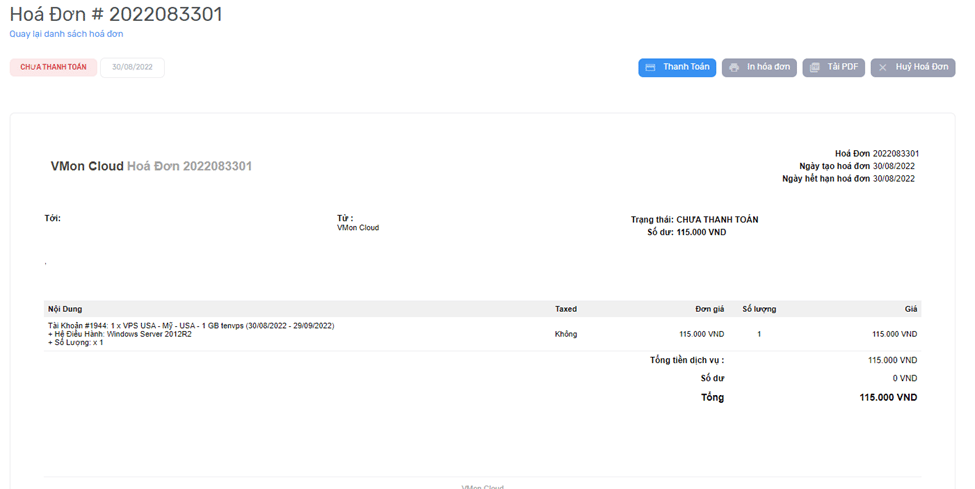 Hoá đơn thanh toán