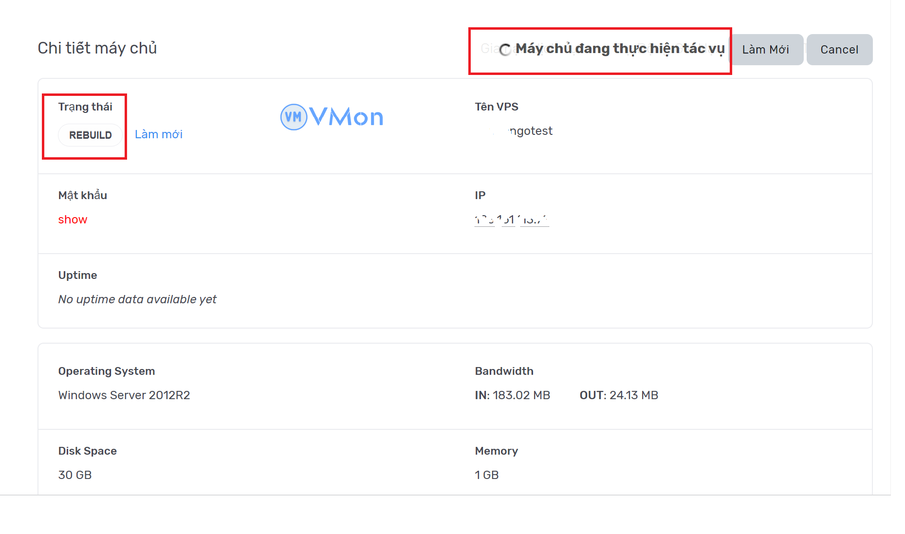 Ảnh 5 - VPS của bạn đang được cài đặt lại