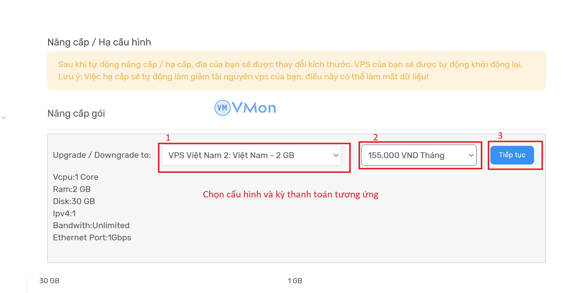 Ảnh 3 -Chọn cấu hình và kỳ thanh toán tương ứng.