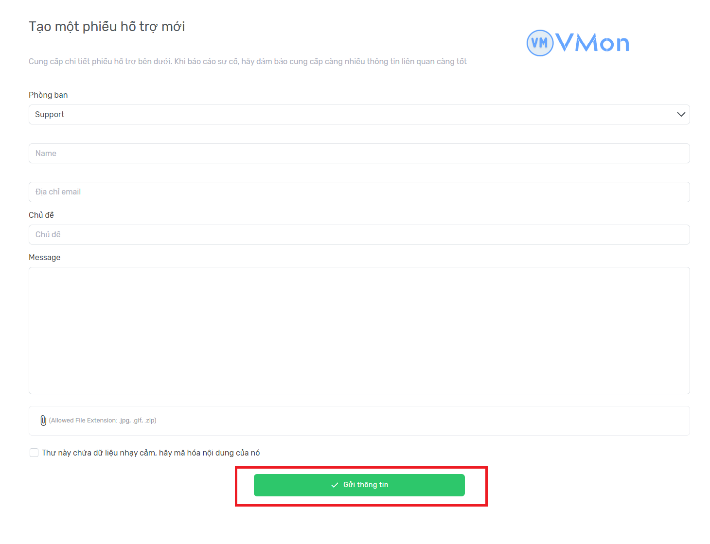 Hình 3 - Gửi Ticket