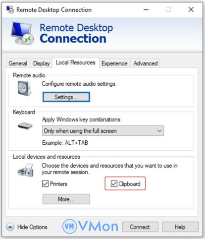 Bật Clipboard trên remote desktop