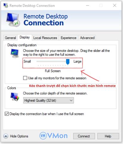Chỉnh kích thước màn hình remote desktop