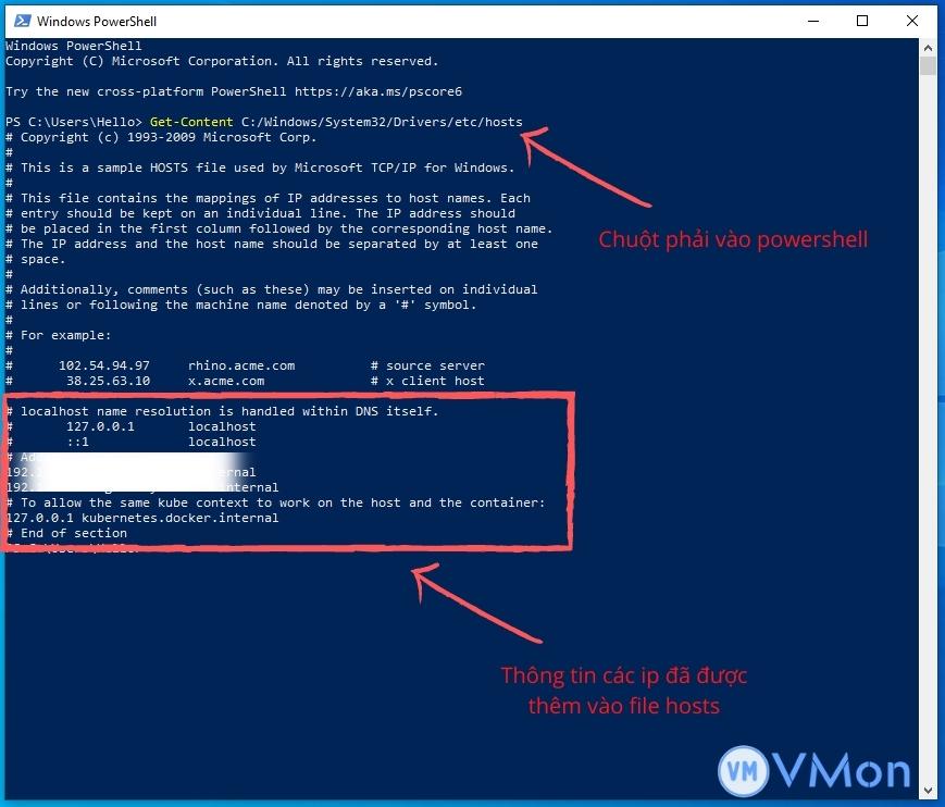 Xem thông tin file hosts