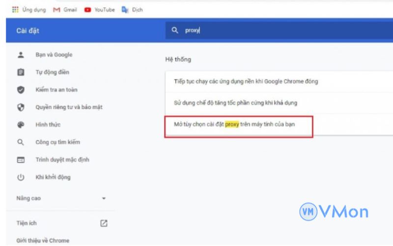 Thực hiện thao tác mở tùy chọn như hình sau