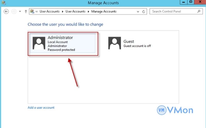 Chọn administrator