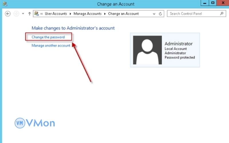 Chọn change the password